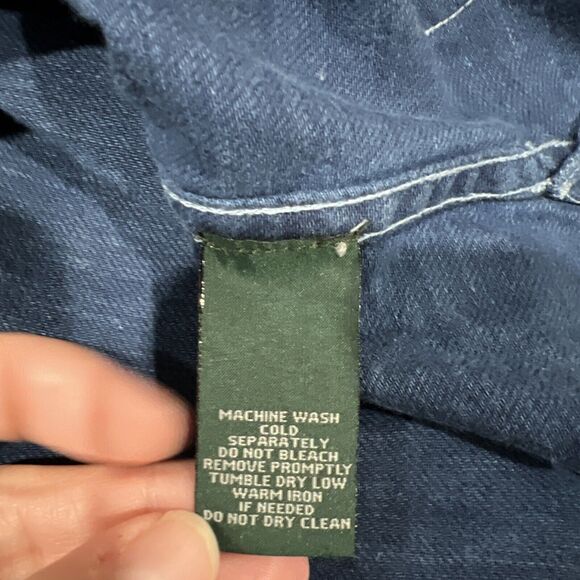 LRL Lauren Jeans Tunic Shirt Women S Sleeveless Polka Dot Denim Button Chambray - Picture 14 of 16